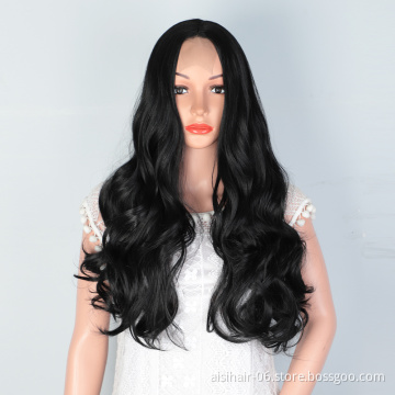 Aisi Hair Natural Looking Long Wavy Curly Body Wave Natural Black Lace Frontal Synthetic Hair For Black Women Lace Front Wig